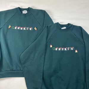 Vintage Hanes Christmas Sweatshirt Grandma Grandpa Graphic Crewneck‎ XL Green